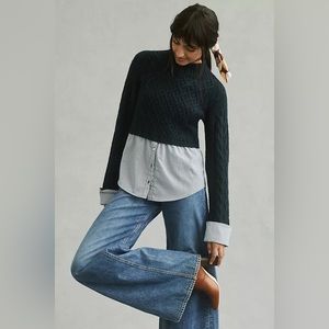 Anthropologie Maeve Cable-Knit Layered Sweater Sz XL